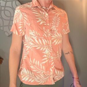 American Eagle Tropical Leaf Print Button-Up Shirt
